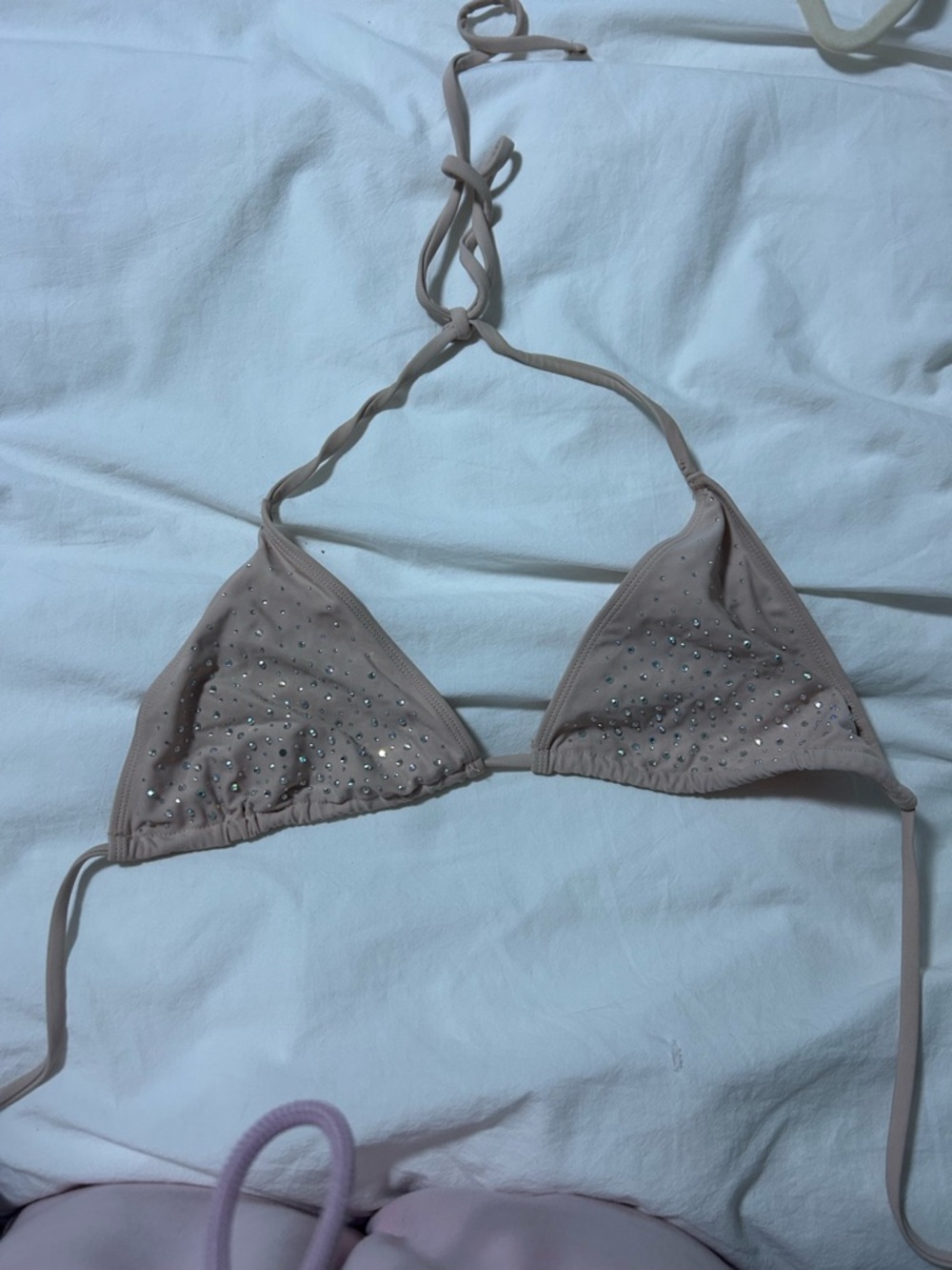Rhinestone Triangle Bikini Top - Nude